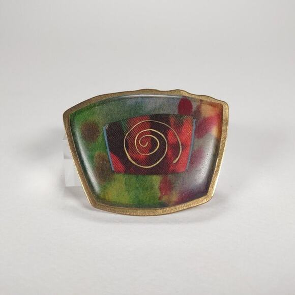 KNR Jewelry - Vintage KNR Signed 90's Modern Art Acrylic And Brass Brooch